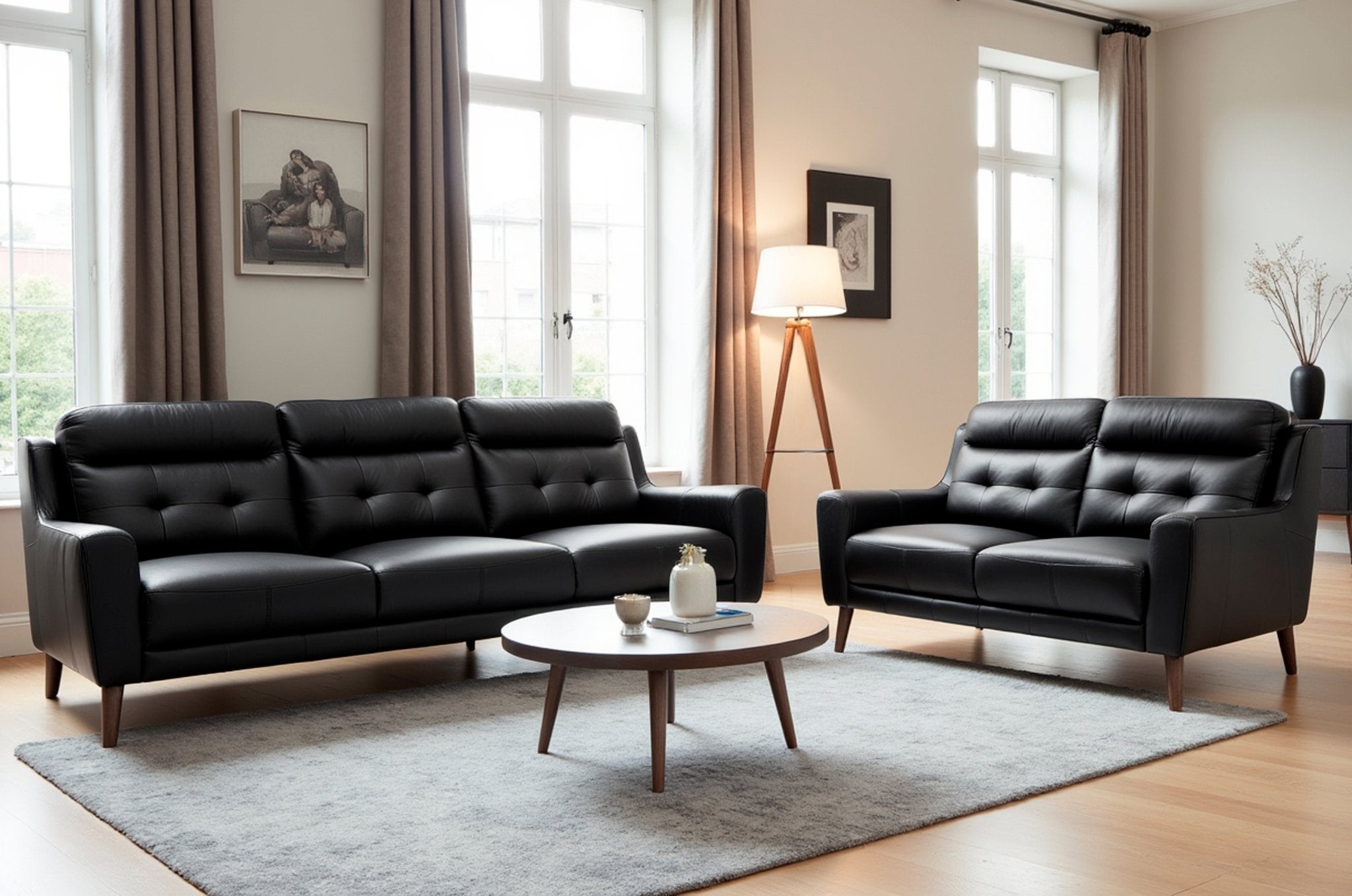 Bonza Leather Lounge Suite 3 2 Black Lifestyle Furniture