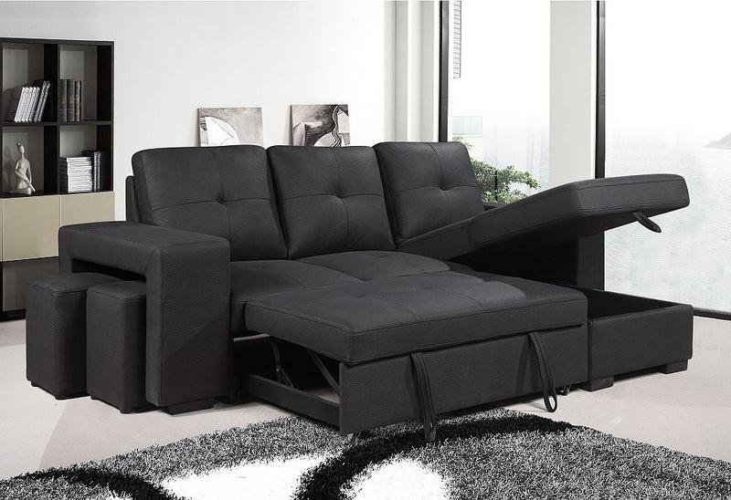Rolleston Reversible Sofa Bed Black With Storage - LIFESTYLE FURNITURE