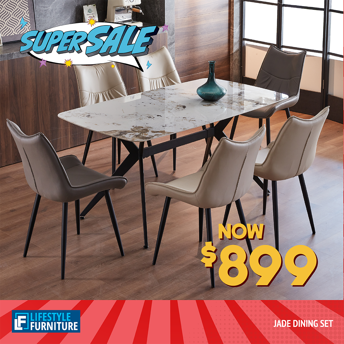 Jade 7 Piece Dining set with Liva Chairs