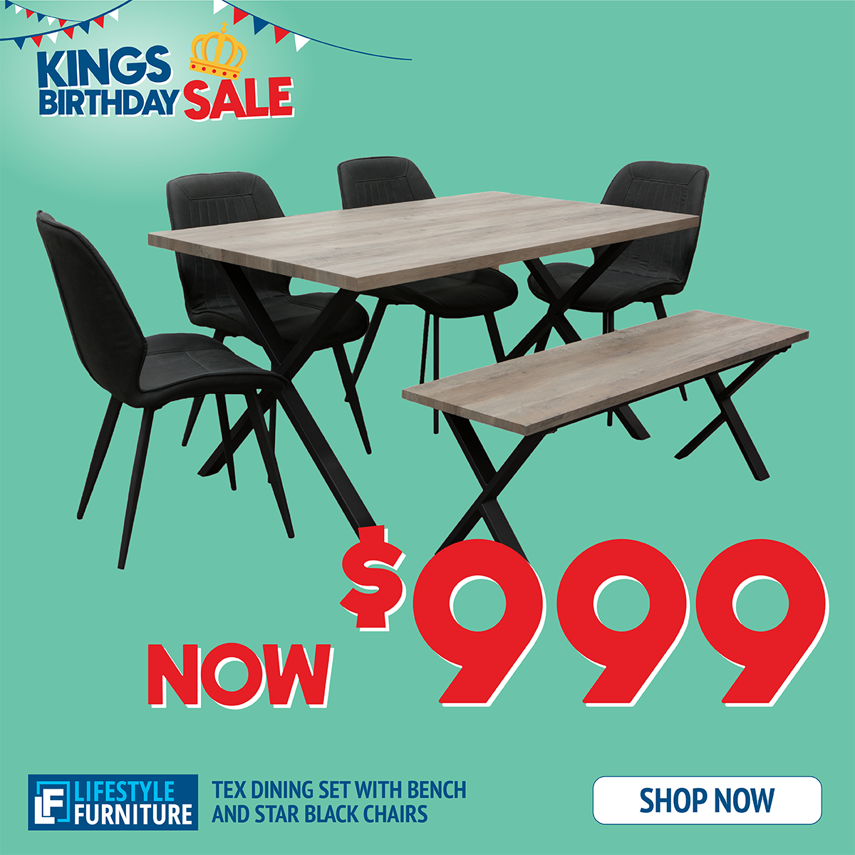 Tex Dining Set Star Black Chairs & Bench