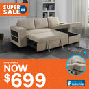 Anna Sofa Bed With Storage - Reversible Chaise - Beige