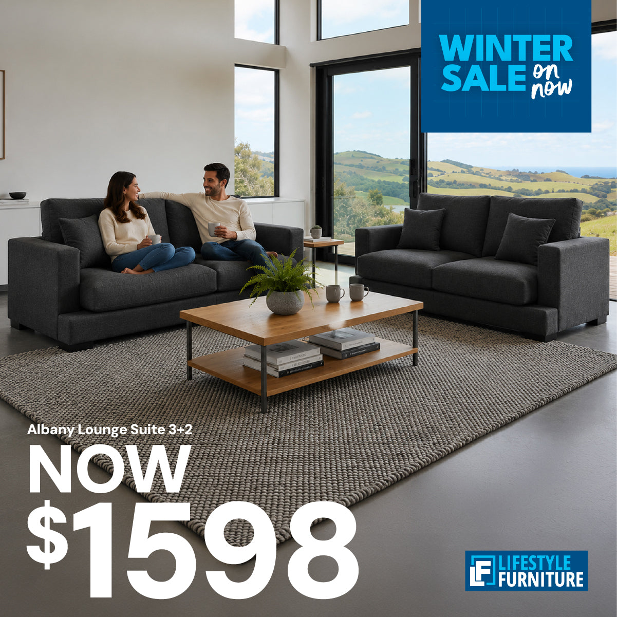 Albany Lounge Suite 3+2 - Dark Grey