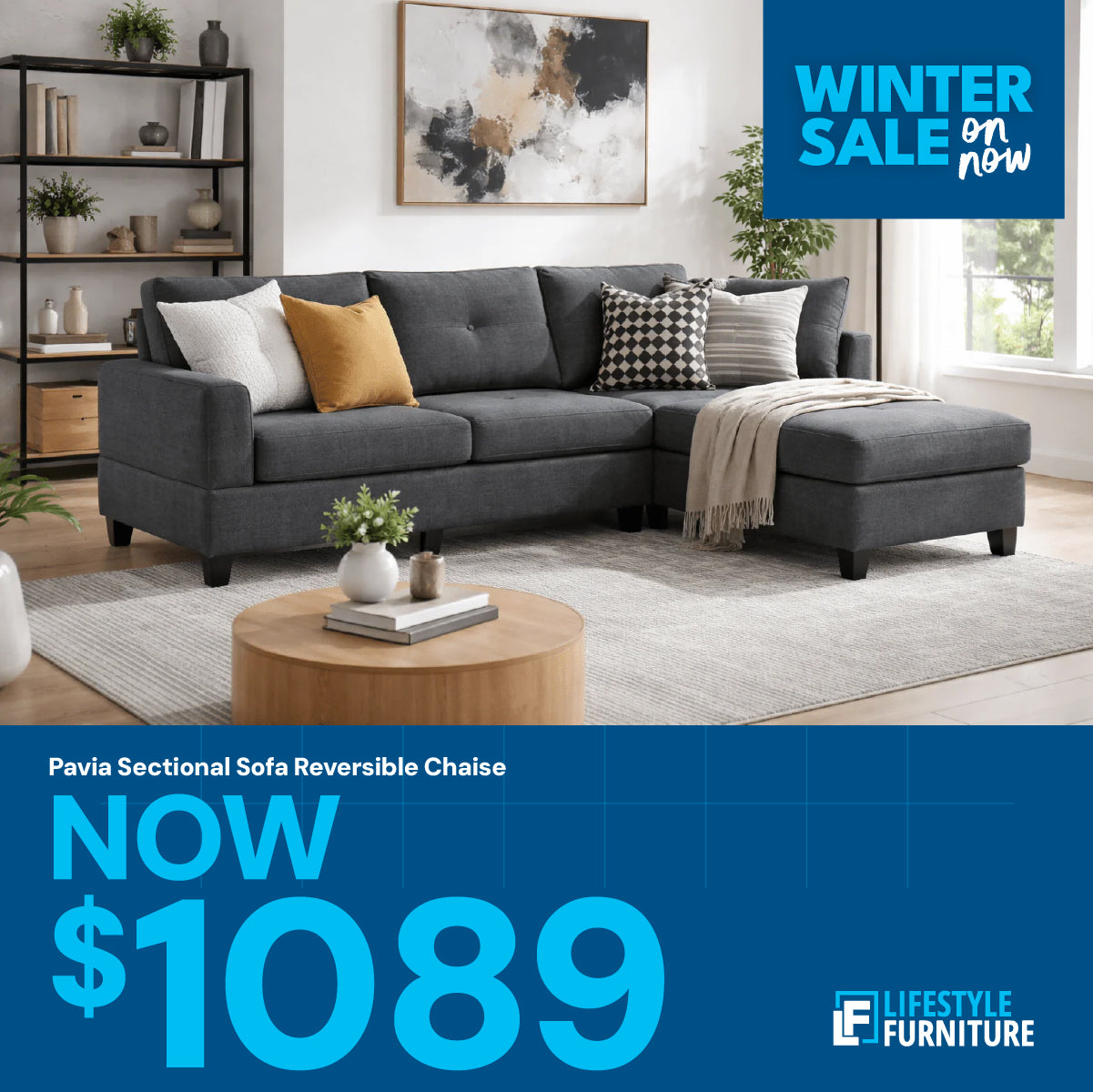 Pavia Sectional Sofa Reversible Chaise - Grey