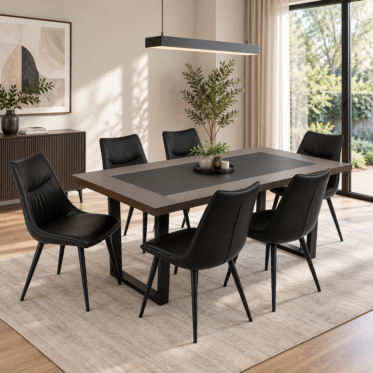 Cosmo 7-Piece Dining Set With Liva Black Chairs