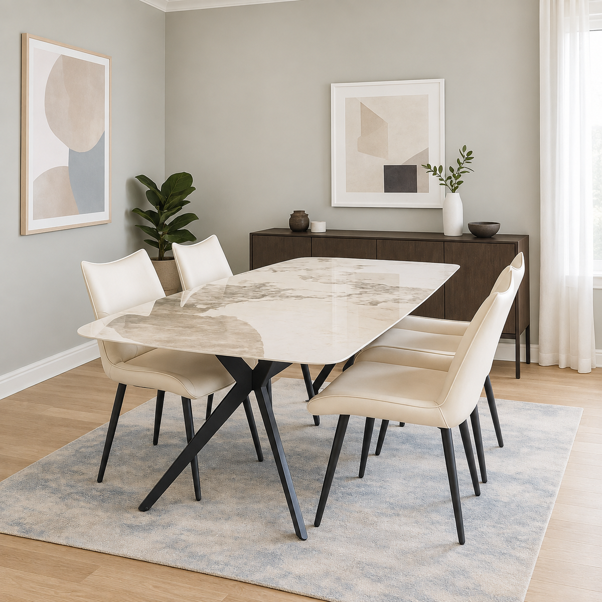 Jade 5 Piece Dining set with Liva Beige Chairs