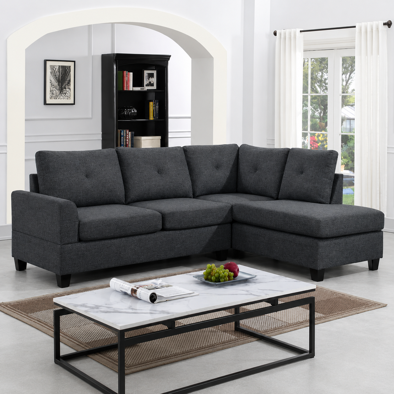 Pavia Sectional Sofa Reversible Chaise - Grey