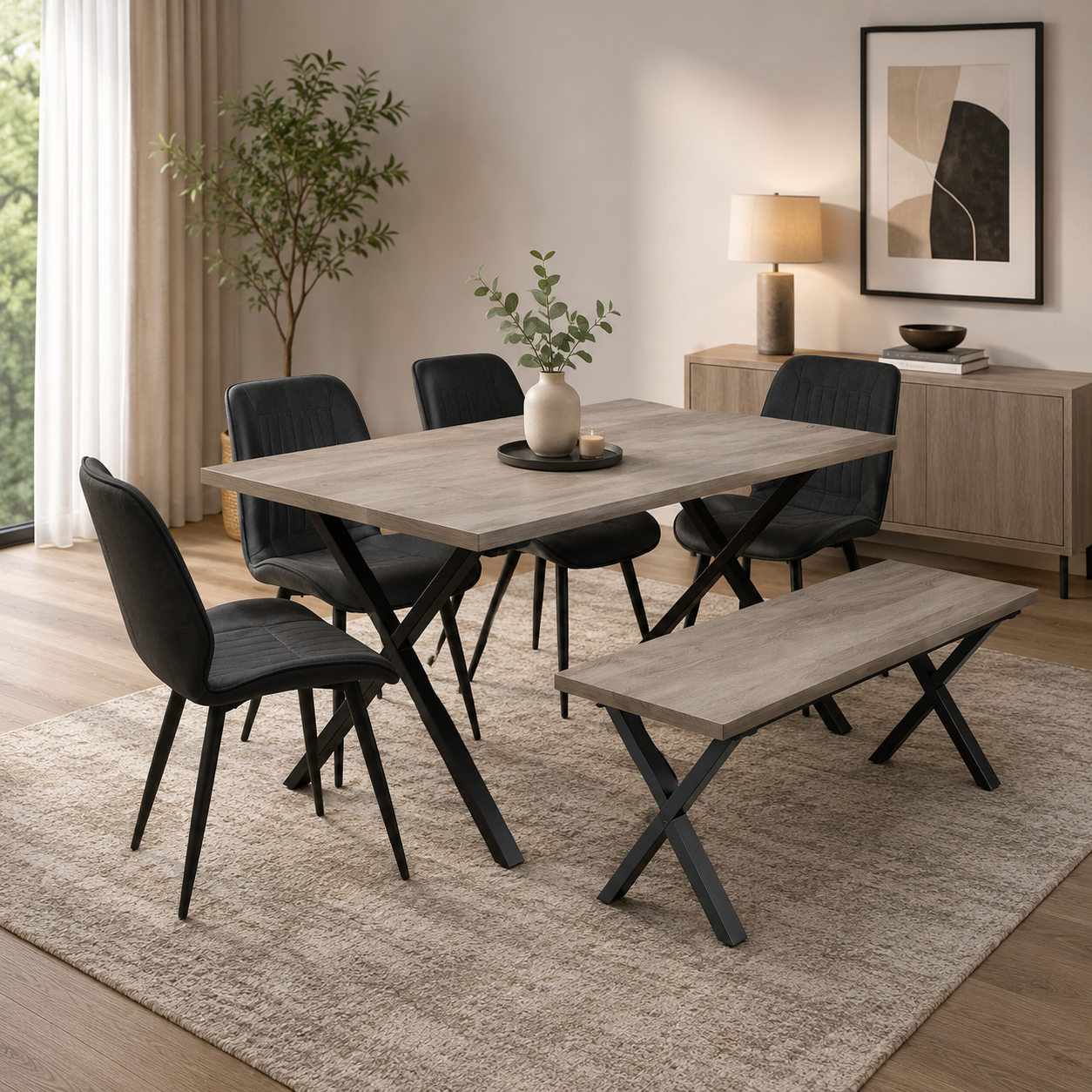 Tex Dining Set Star Black Chairs & Bench