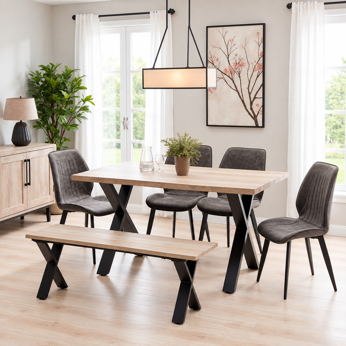 Tex Dining Set Star Grey Chairs & Bench