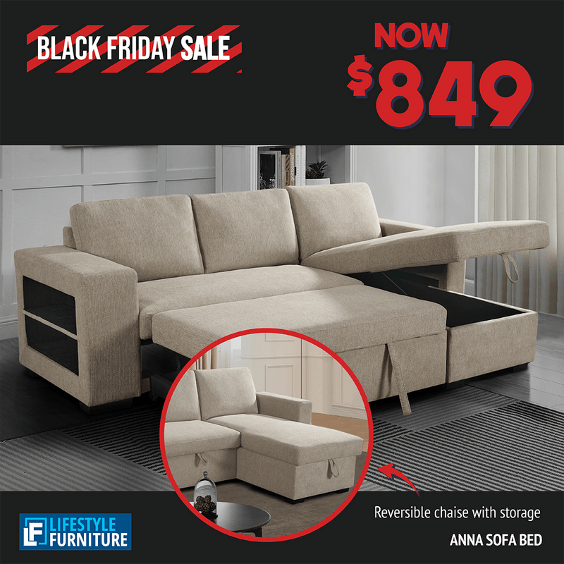 Anna Sofa Bed With Storage - Reversible Chaise - Beige - Lifestyle Furniture