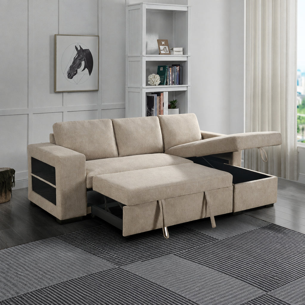 Anna Sofa Bed With Storage - Reversible Chaise - Beige - Lifestyle Furniture