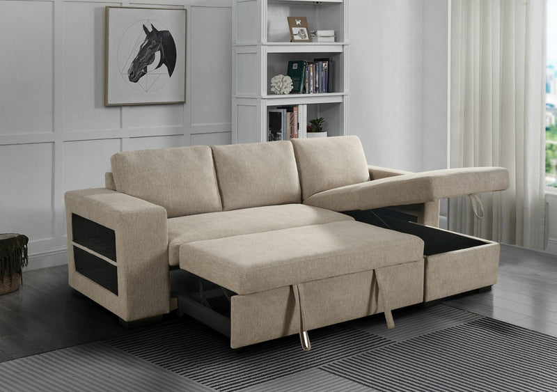 Anna Sofa Bed With Storage - Reversible Chaise - Beige - Lifestyle Furniture