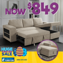 Anna Sofa Bed With Storage - Reversible Chaise - Beige - Lifestyle Furniture