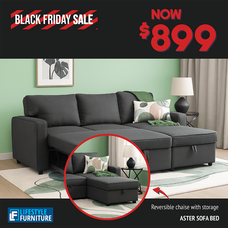 Aster Reversible Sofa Bed - Dark Grey - Lifestyle Furniture