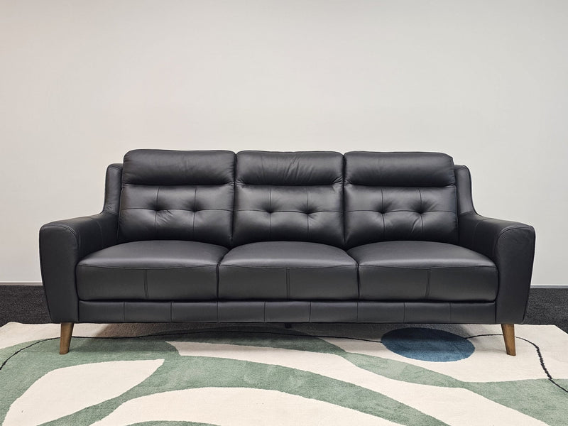 Bonza 3 - Seater Leather Sofa - Black - Lifestyle Furniture