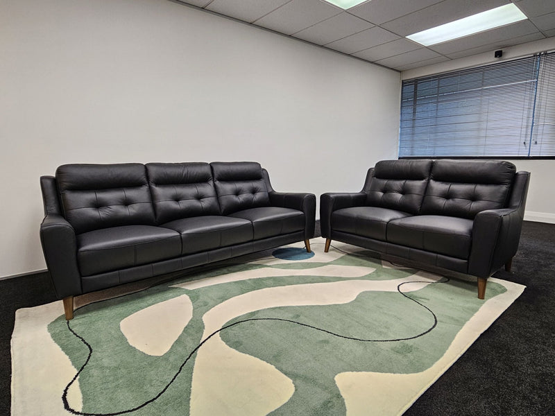 Bonza Leather Lounge Suite 3+2 - Black - Lifestyle Furniture