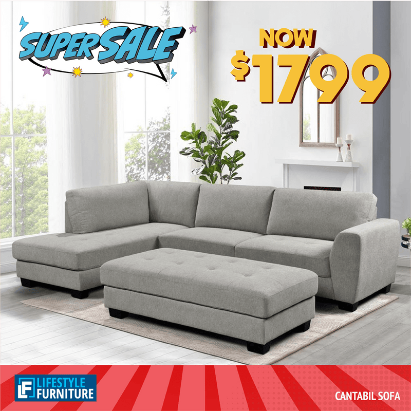 Cantabil Corner Sofa With Ottoman - Light Grey - Lifestyle Furniture