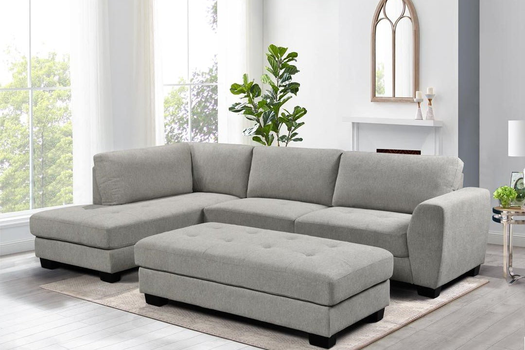 Cantabil Corner Sofa With Ottoman - Light Grey - Lifestyle Furniture
