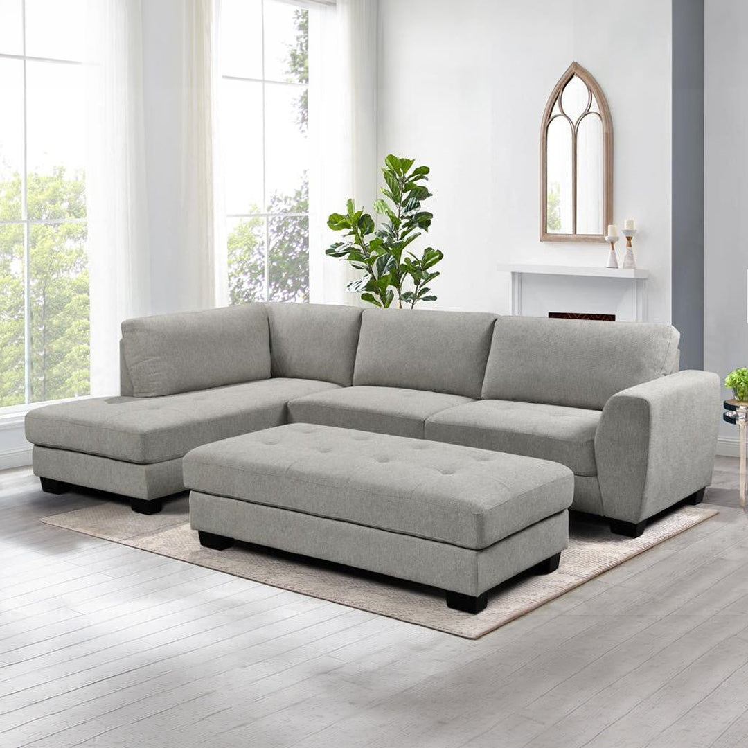 Loren Corner Sofa With Ottoman - Light Grey