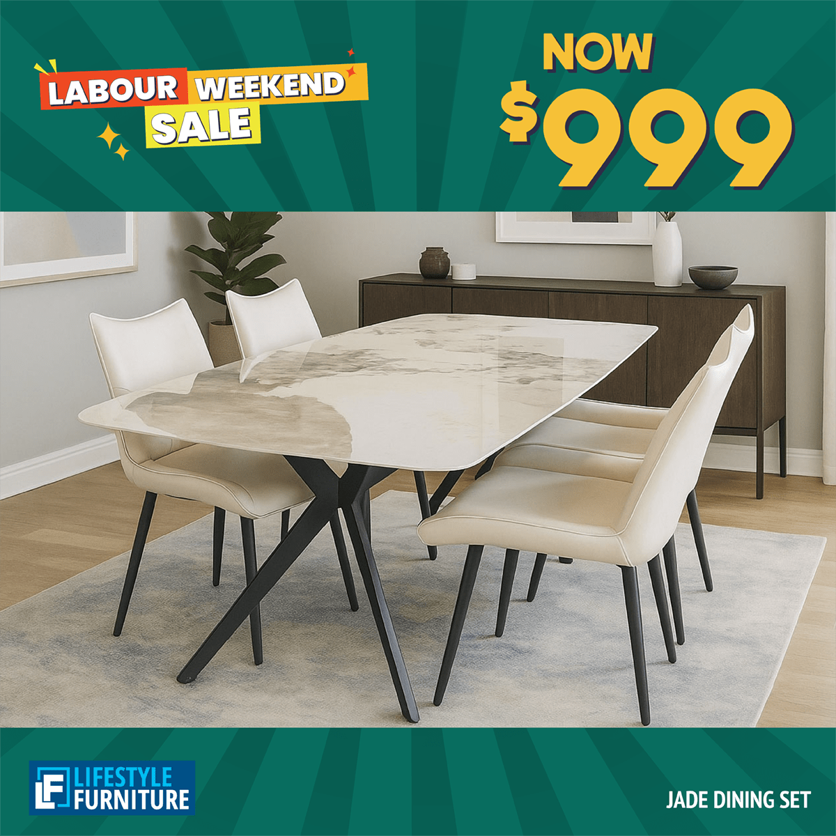 Jade 5 Piece Dining set with Liva Beige Chairs - Lifestyle Furniture
