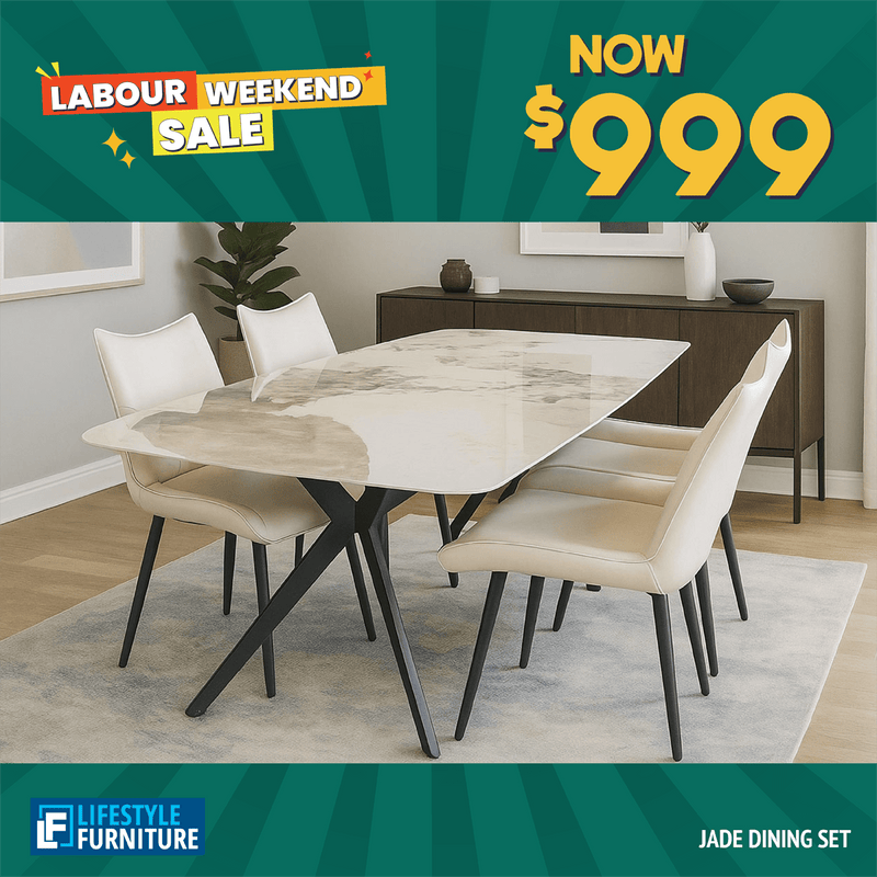 Jade 5 Piece Dining set with Liva Beige Chairs - Lifestyle Furniture