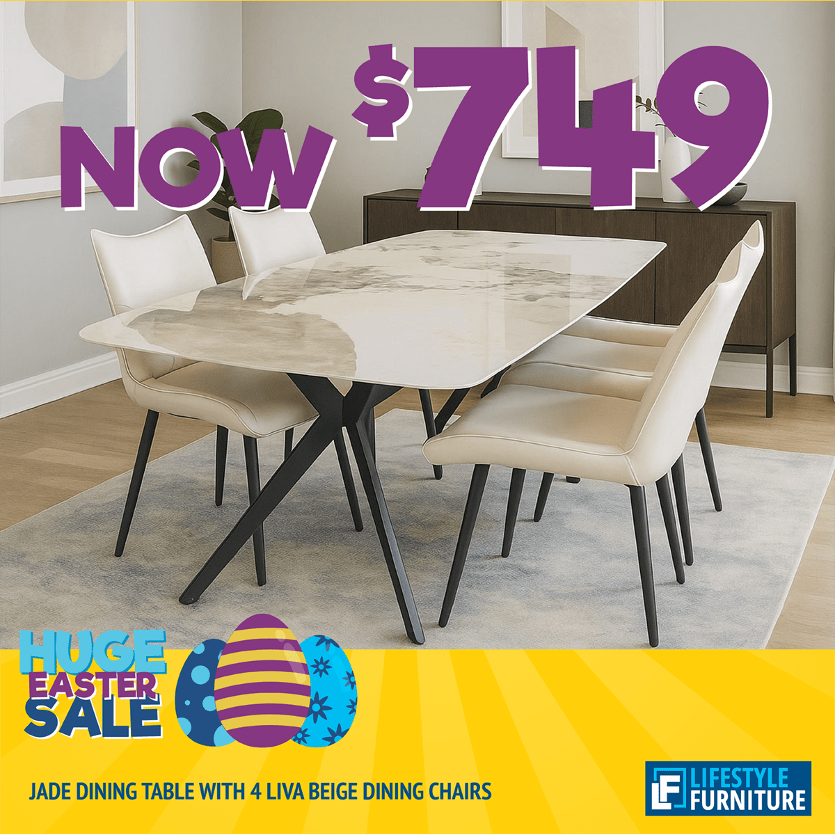 Jade 5 Piece Dining set with Liva Beige Chairs - Lifestyle Furniture