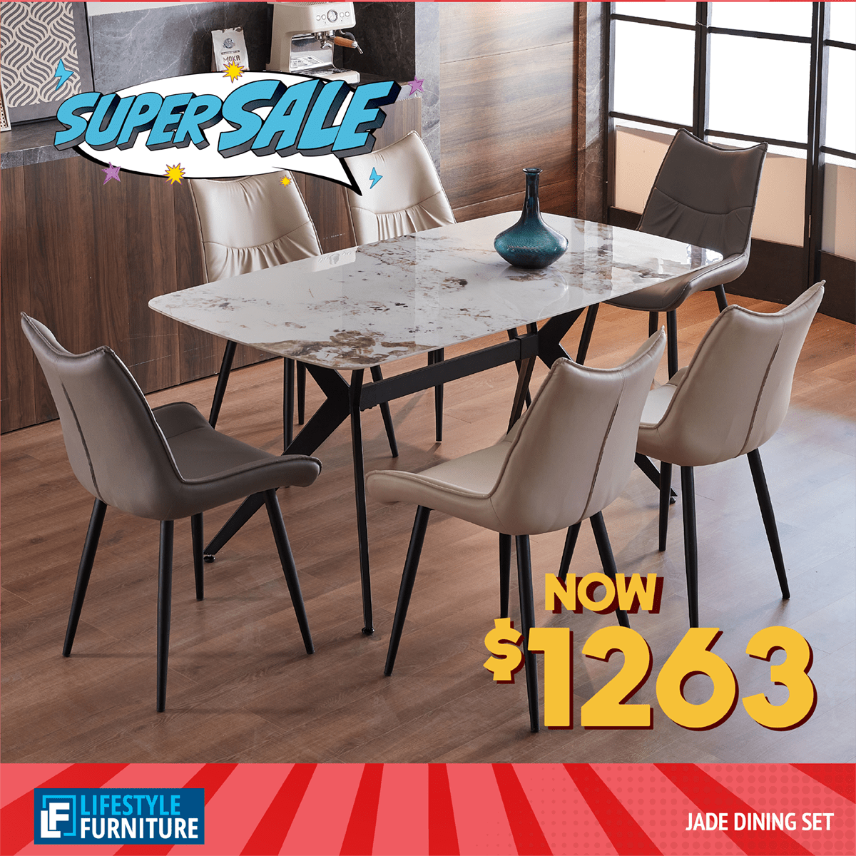 Jade 7 Piece Dining set with Liva Chairs - Lifestyle Furniture