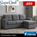 Jazz Reversible 3 Seater Chaise - Grey - Lifestyle Furniture