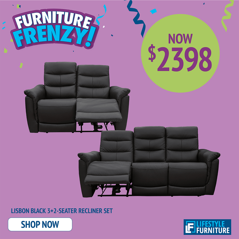 Lisbon Leather 3 + 2 Lounge Suite - Black - Lifestyle Furniture