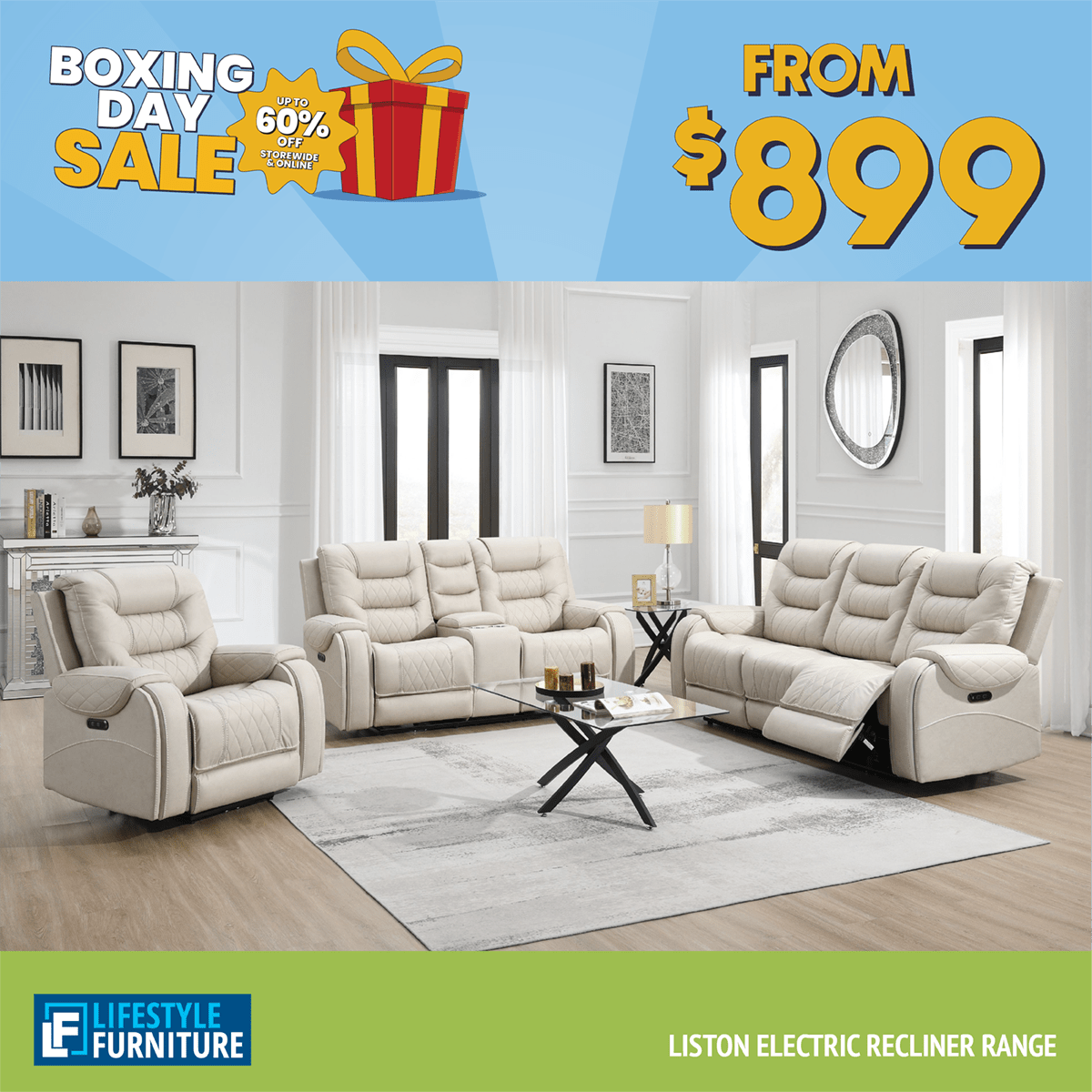 Liston 3 - Piece Electric Recliner Sofa Set - Beige - Lifestyle Furniture
