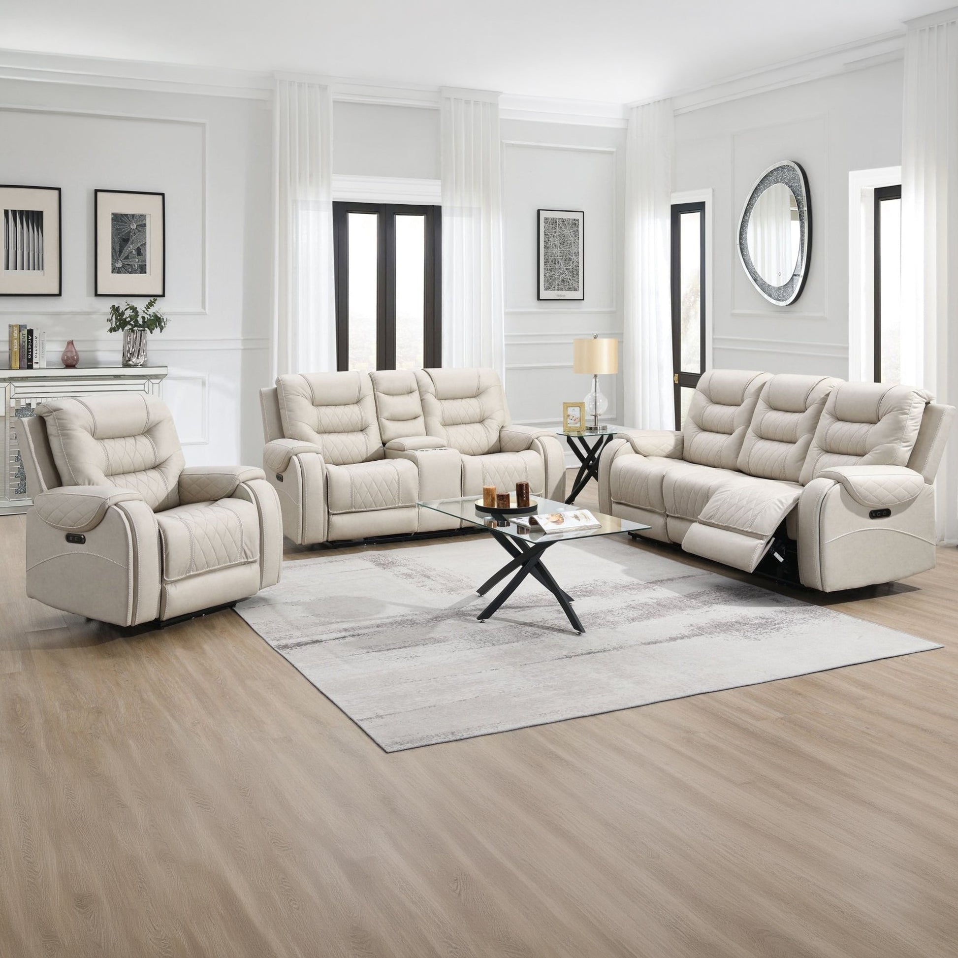 Liston 3-Piece Electric Recliner Sofa Set - Beige