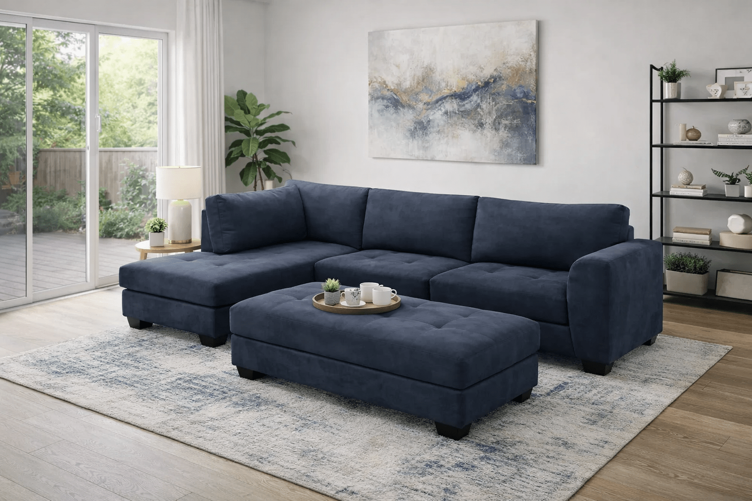 Loren Sectional Sofa With Ottoman - Dark Grey - Lifestyle Furniture