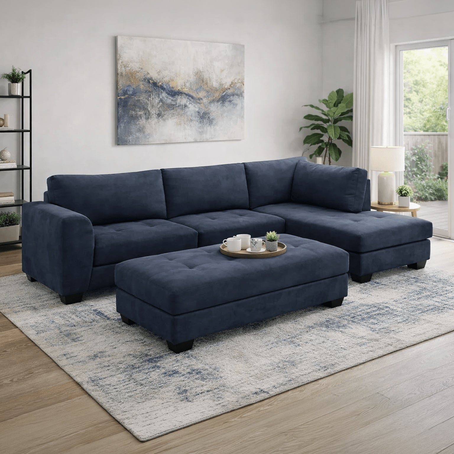 Loren Sectional Sofa With Ottoman - Dark Grey