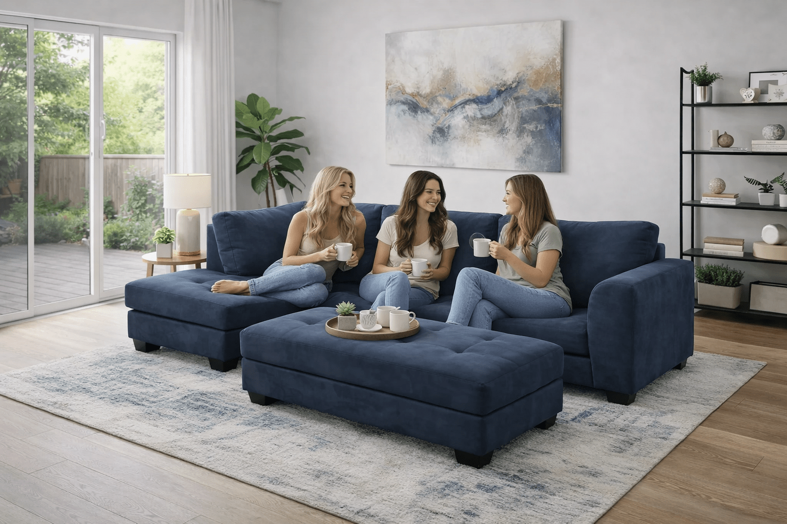 Loren Sectional Sofa With Ottoman - Dark Grey - Lifestyle Furniture