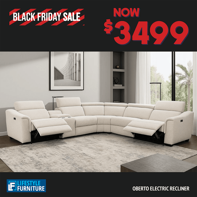 Oberto Electric Recliner Corner Lounge Suite - Lifestyle Furniture