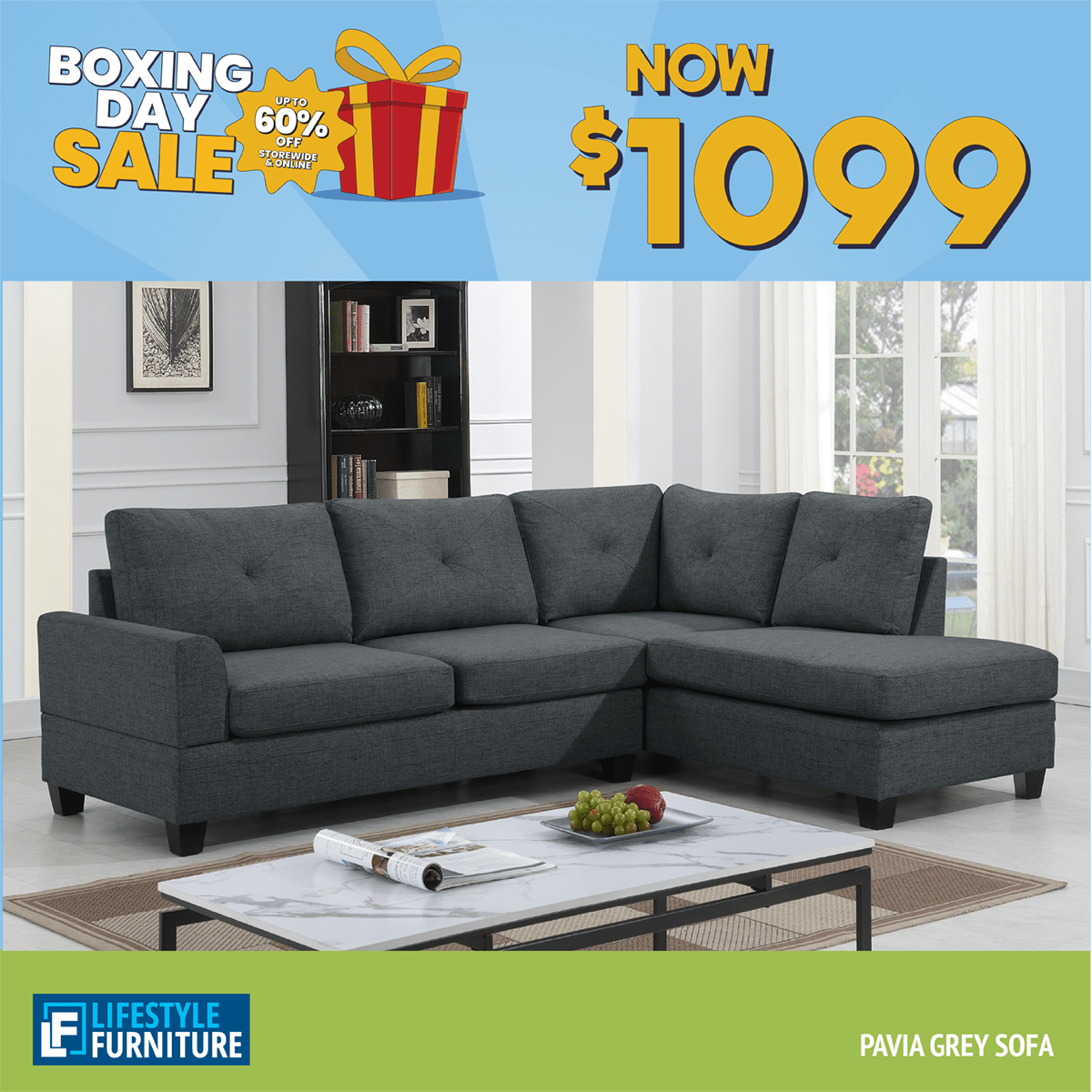 Pavia Sectional Sofa Reversible Chaise - Grey - Lifestyle Furniture