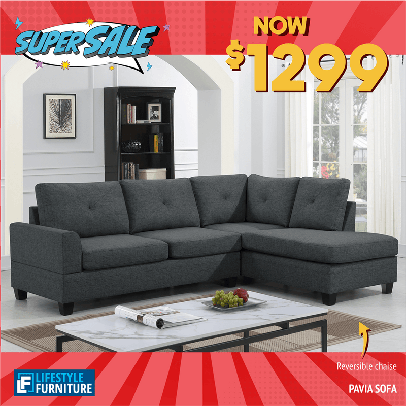 Pavia Sectional Sofa Reversible Chaise - Grey - Lifestyle Furniture