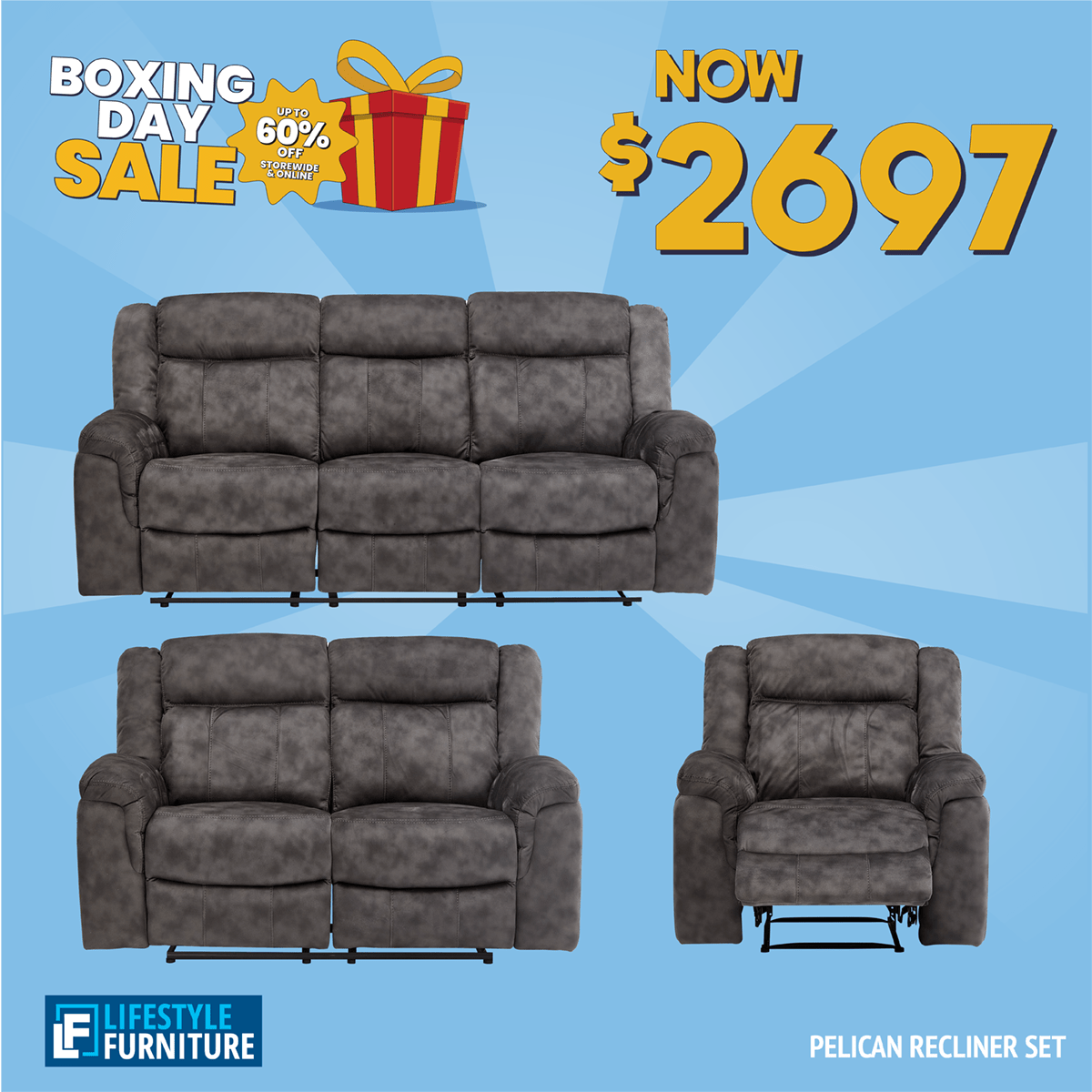 Pelican 3 - Piece Recliner Sofa Set - Lifestyle Furniture