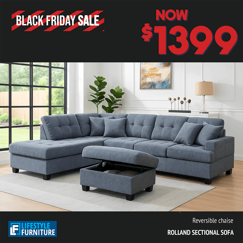 Rolland Sectional Sofa with Ottoman - Lifestyle Furniture
