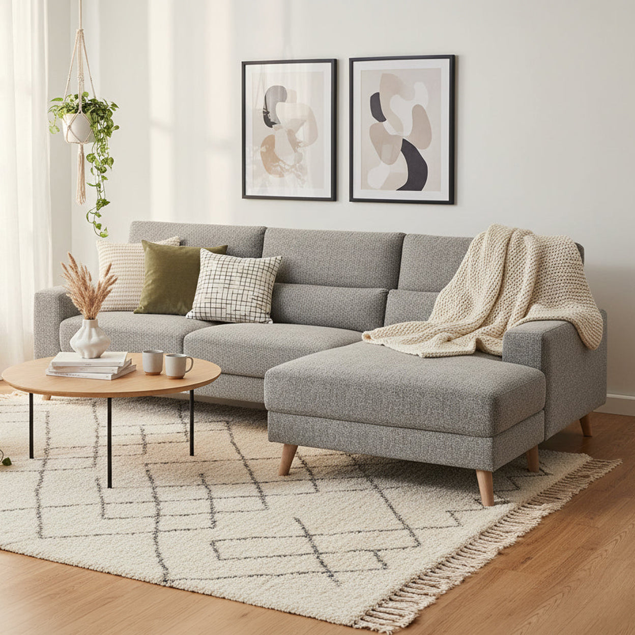 Santro Corner Sofa With Right Facing Chaise - Light Grey