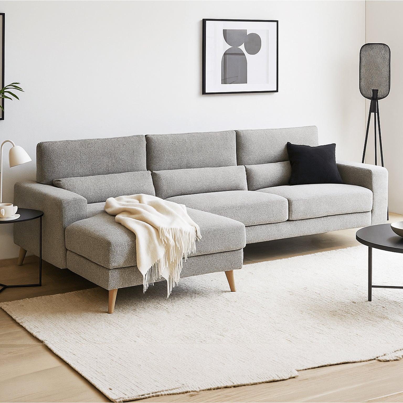Santro Corner Sofa With Left Facing Chaise - Light Grey
