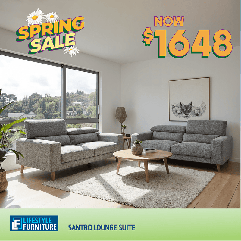Santro Lounge Suite 3+2 - Light Grey - Lifestyle Furniture