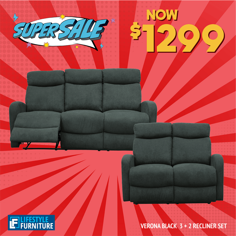 Verona 2 Piece Recliner Set - Black - Lifestyle Furniture
