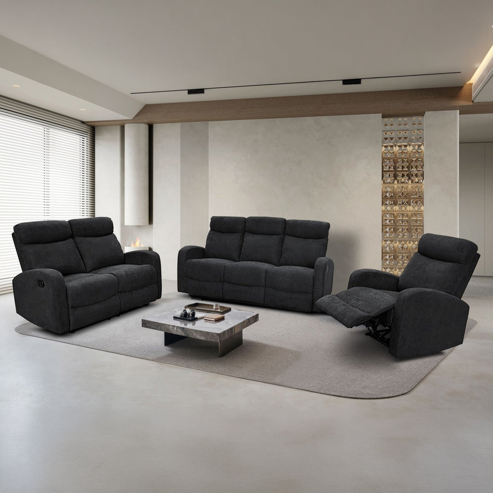 Verona Black 3 Piece Recliner Lounge Suite