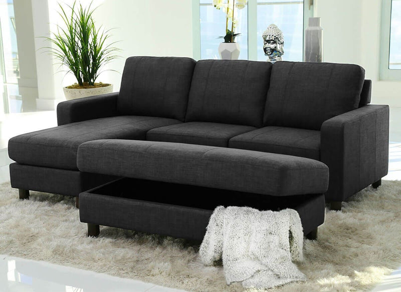 Abyson Reversible Charcoal Grey Sofa With Ottoman