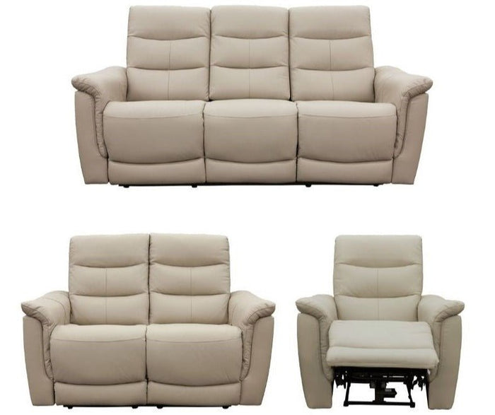 Lisbon Beige Power Recliner Sofa Set Reclining Leather Lounge Suite