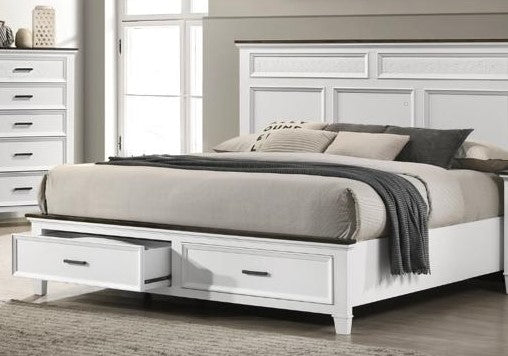 Madison Mindi Wood King Bed Frame With Storage |White Wood Bed Frame