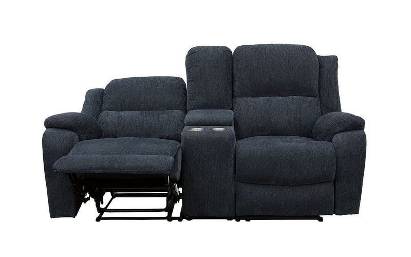 Naples Navy 2 Seater Fabric Recliner Sofa With Console - LIFESTYLE FURNITURE