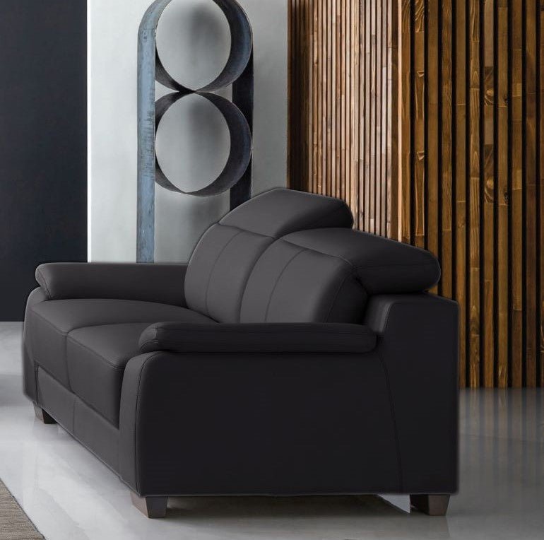 Natal Black 2-Seater Leather Sofa - LIFESTYLE FURNITURE