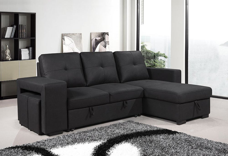 Rolleston Reversible Sofa Bed Black With Storage - LIFESTYLE FURNITURE