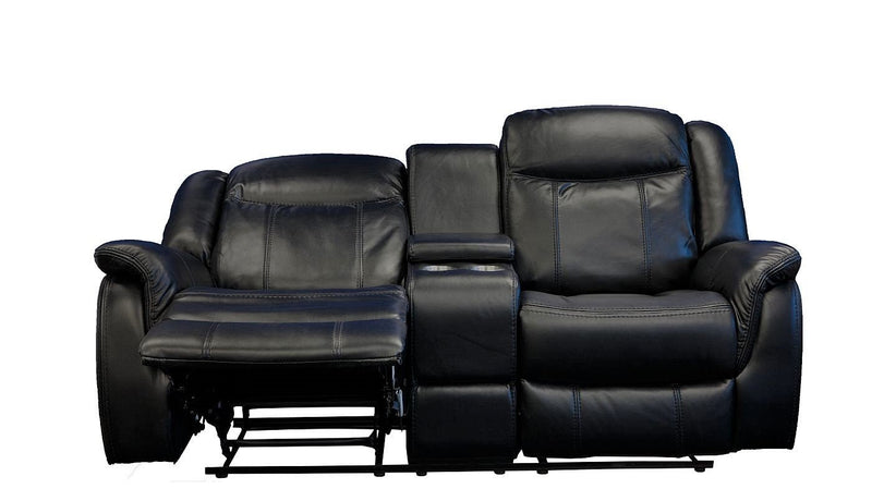 Tulip Black 2 Seater Air Leather Recliner Sofa With Console - LIFESTYLE FURNITURE